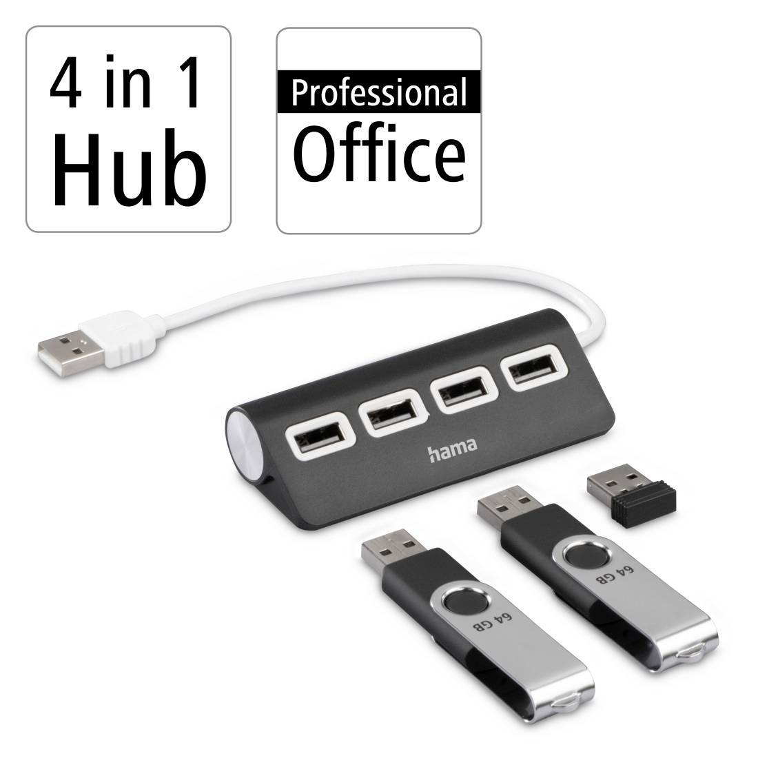 Hub USB 2.0 Hama 4 ports noir