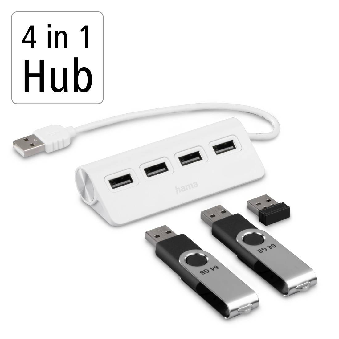 Hub USB 2.0 Hama 4 ports blanc