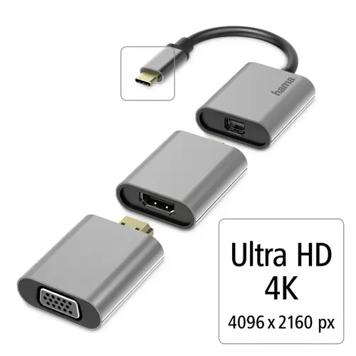 Hama 00200306 USB-C® / Mini-Display / HDMI / VGA Adaptateur [1x USB-C® mâle - 1x Mini port Display femelle, HDMI femelle, VGA Hama 00200306 USB-C® / Mini-Display / HDMI / VGA Adaptateur [1x USB-C® mâle - 1x Mini port Display femelle, HDMI femelle, VGA
