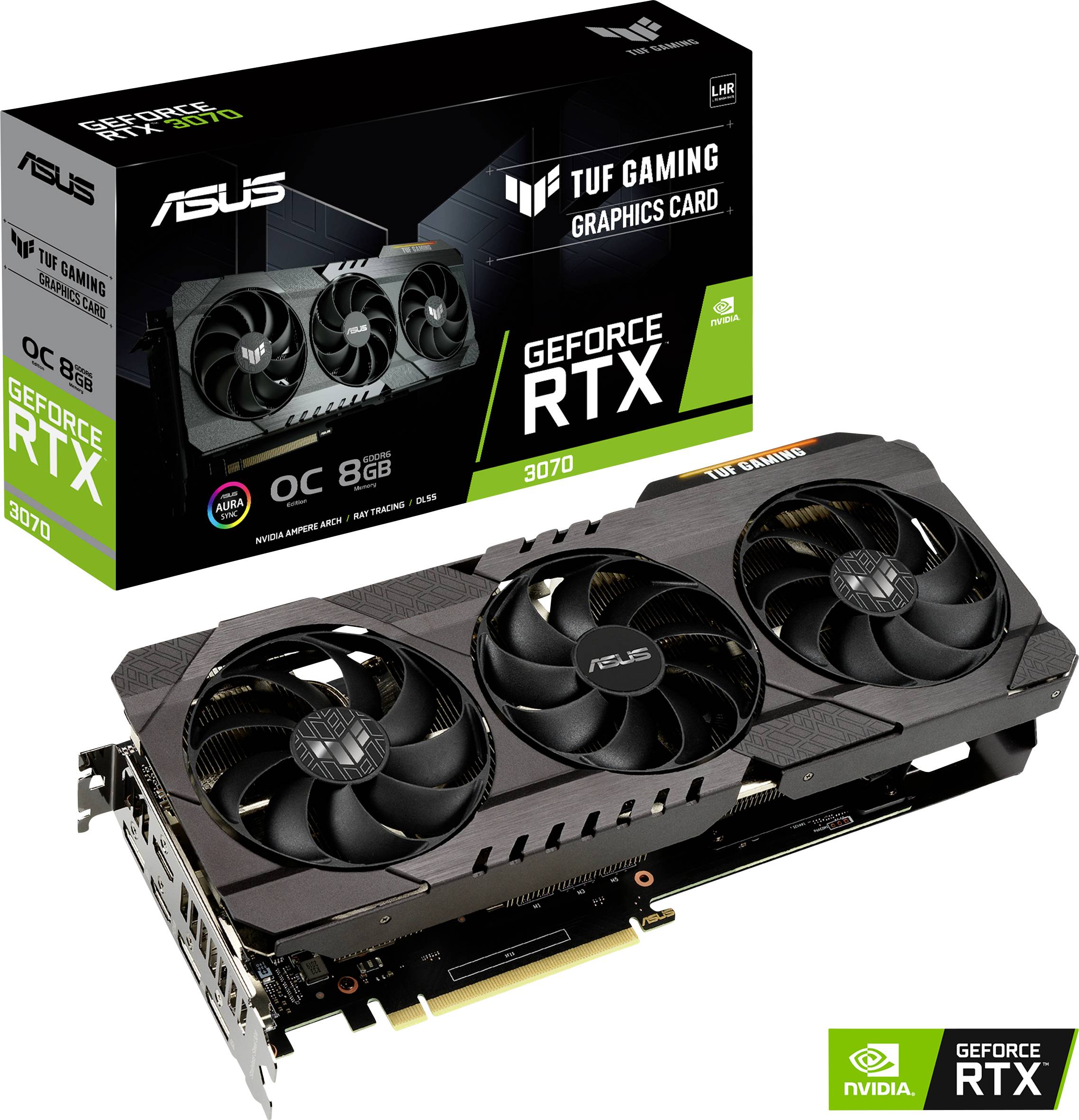 Asus Carte graphique Nvidia GeForce RTX 3070 Gaming Overclocked 8 GB GDDR6-RAM PCIe HDMI™, DisplayPort éclairage RGB