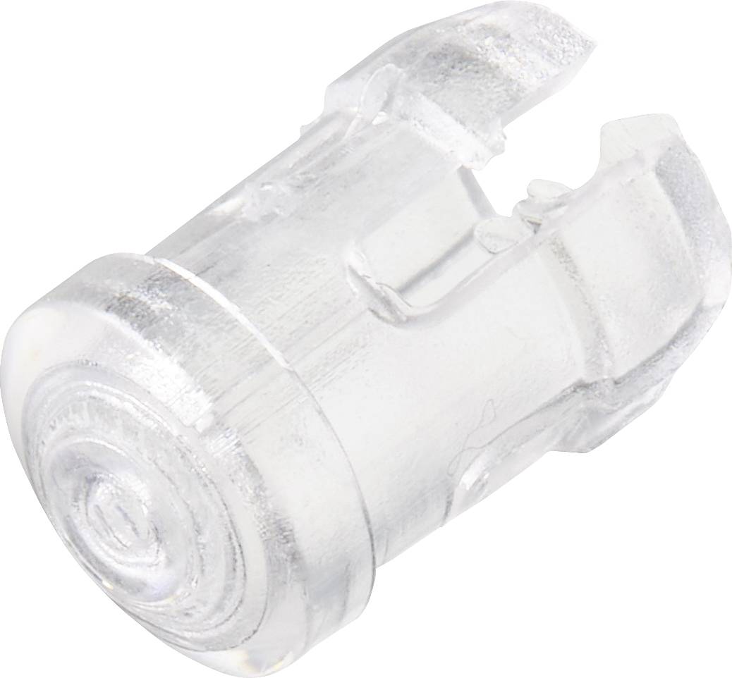 Un goujon en plastique transparent, cylindrique, avec une extrémité striée et des nervures internes pour une fixation solide.