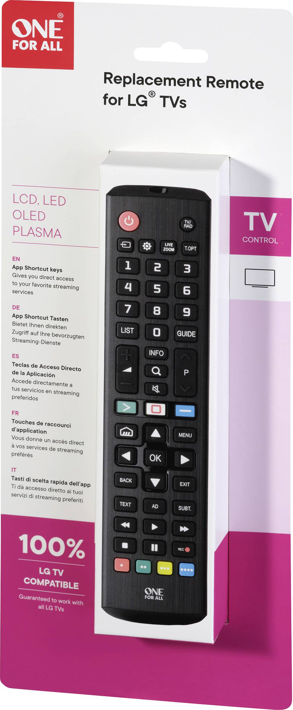 Télécommande de remplacement pour téléviseurs LG<br>One For All