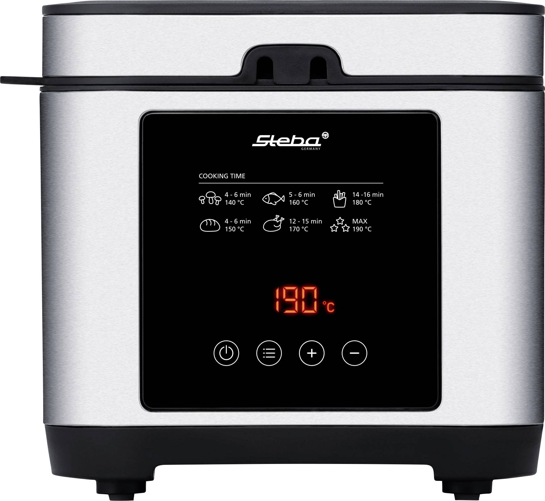 Steba DF 150 Friteuse 2.5 l 1200 W fonction minuteur, réglage de la température en continu, avec écran acier inoxydable, noir