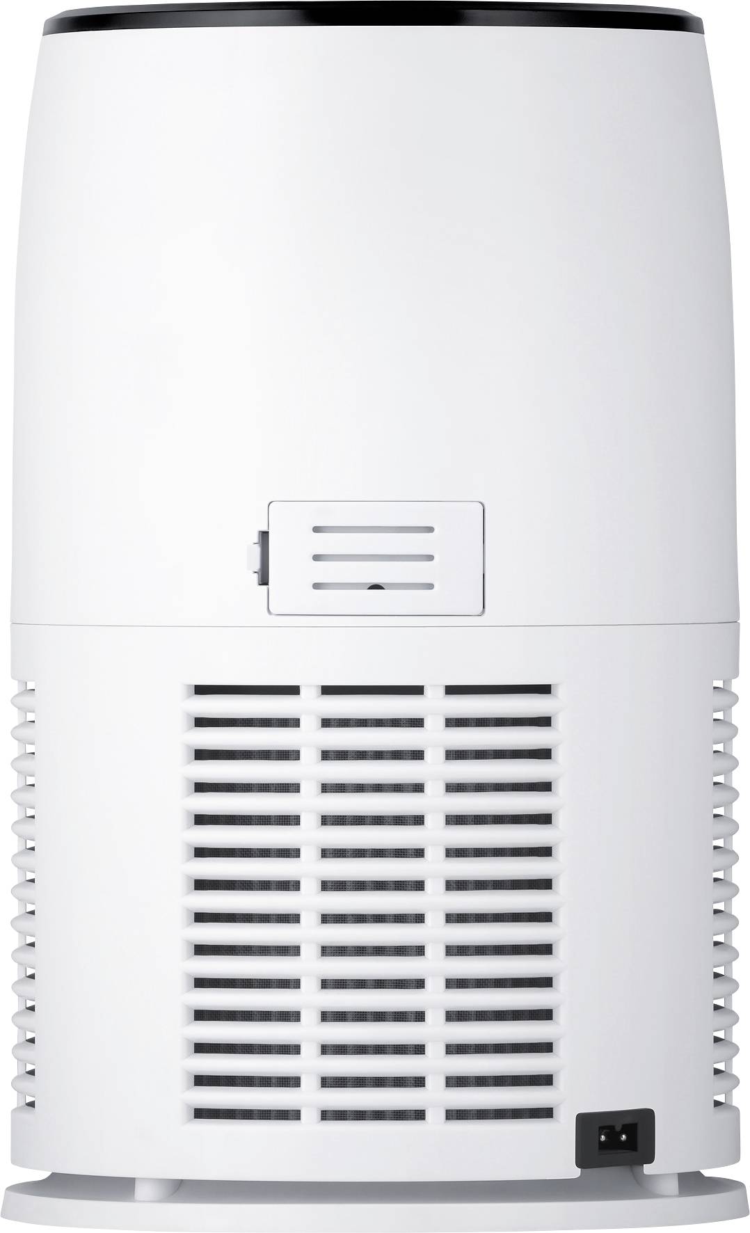 Un purificateur d'air blanc, cylindrique, avec des grilles de ventilation en bas et un petit panneau de commande au centre.