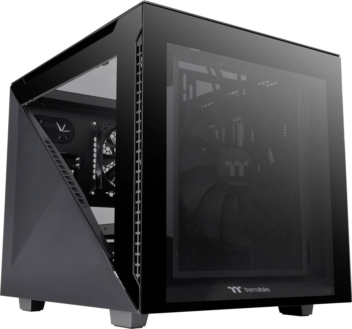 Micro-tour Thermaltake Divider 200 TG Black Boîtier PC noir 2 ventilateurs pré-installés, fenêtre latérale, filtre anti-poussière