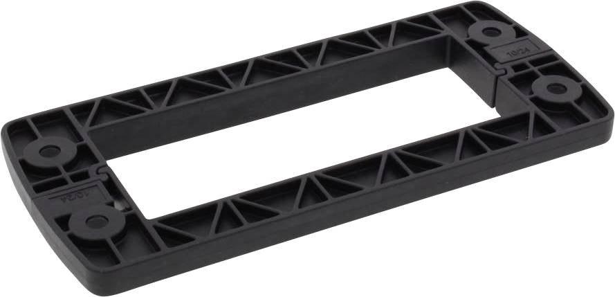 Cadre rectangulaire en plastique noir avec une découpe rectangulaire au centre et plusieurs renforts diagonaux.