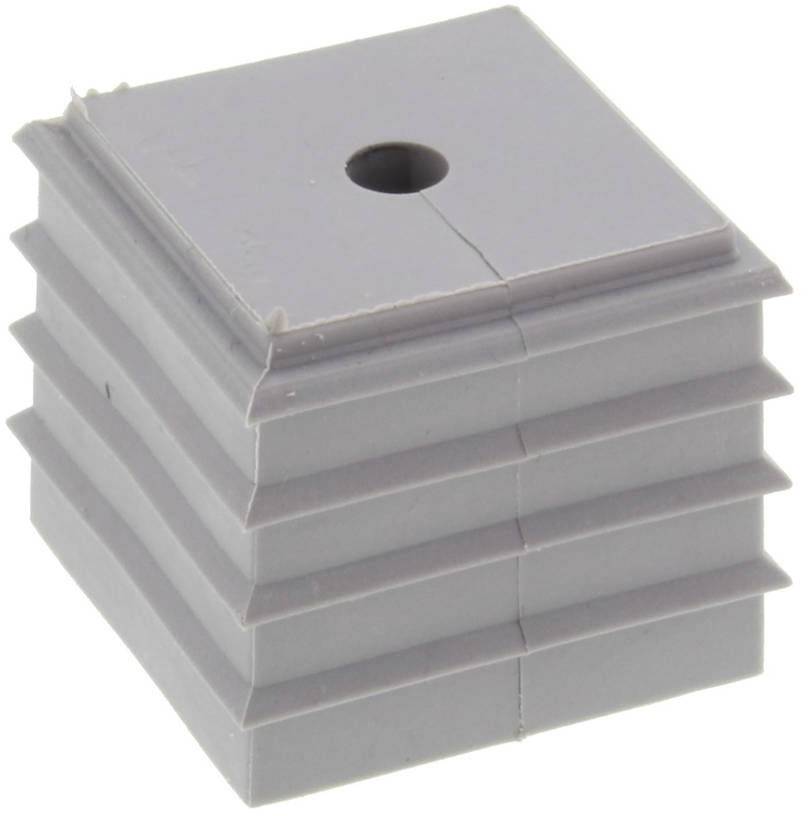 Pile carrée en plastique gris avec rainures, trou central sur le dessus.