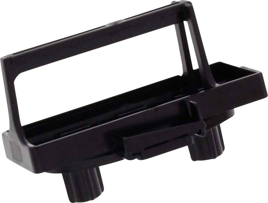 Un support noir en plastique avec deux socles ronds, probablement un support de cartouche d'encre pour une imprimante.