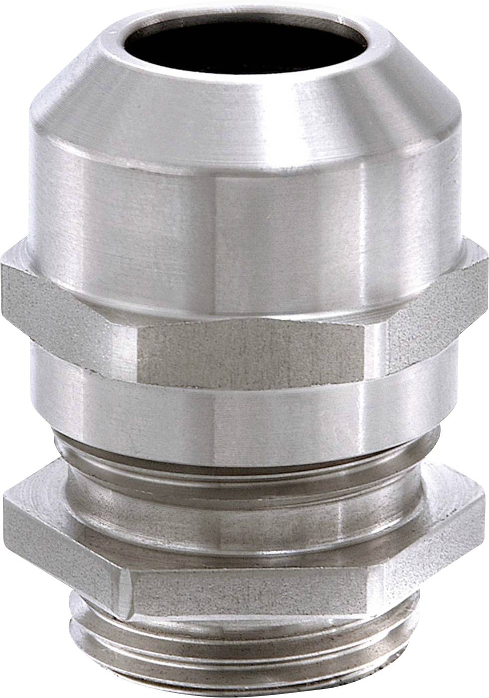 Presse-étoupe en acier inoxydable avec filetage et joint, adapté aux applications industrielles.