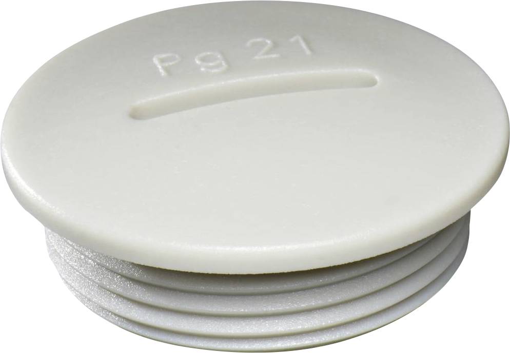 Écrou en plastique avec inscription 'Pg 21', forme ronde, côtés cannelés pour presse-étoupes ou étanchéités.