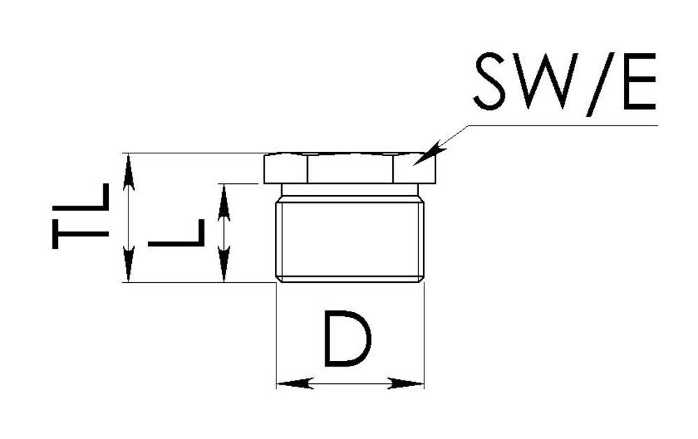 Dessin technique d'une vis avec annotations pour la longueur totale (LT), la largeur (SW/E) et le diamètre (D).