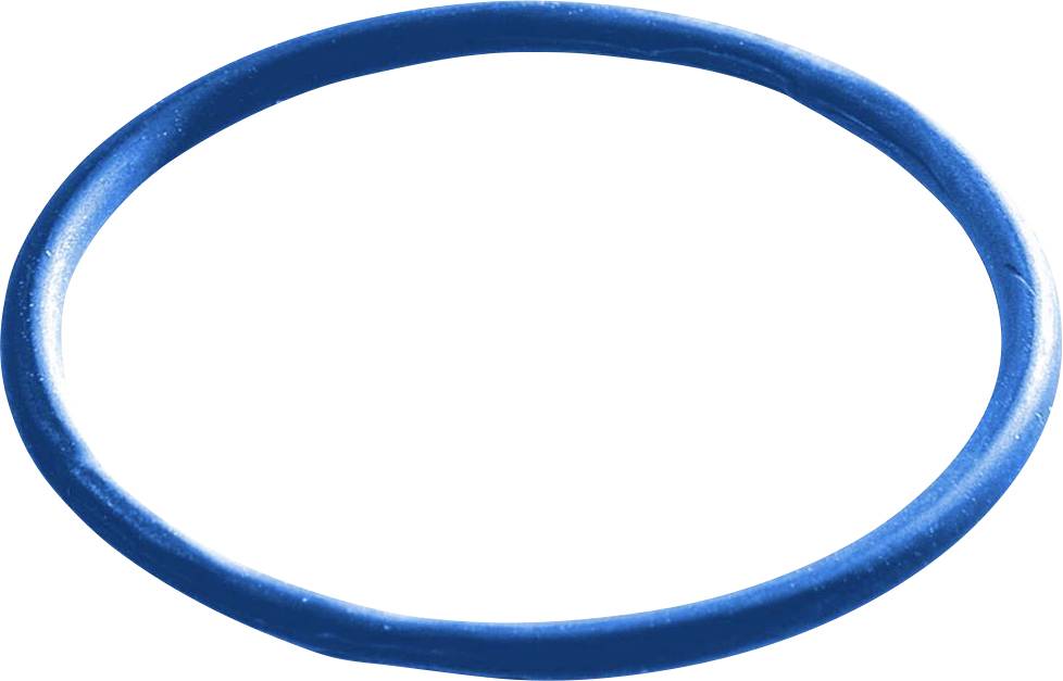Anneau en caoutchouc bleu de forme circulaire, sur un fond blanc.