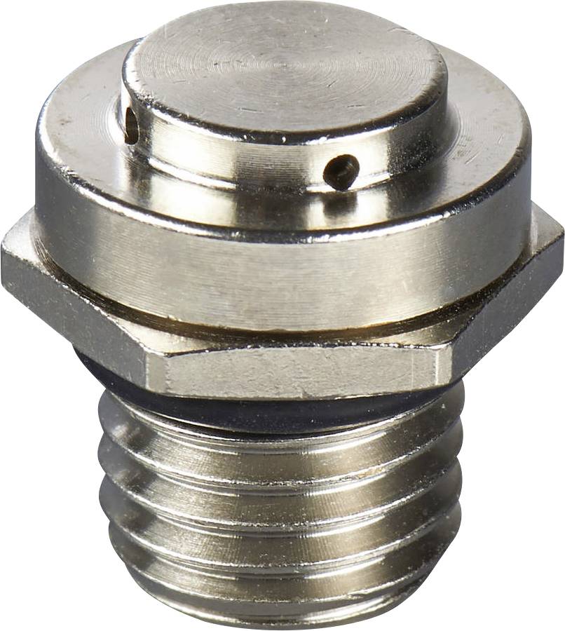 Un bouchon de valve en métal argenté avec plusieurs filets et deux petits trous sur la surface supérieure. Usage : technologie de reconnaissance d'empreintes digitales