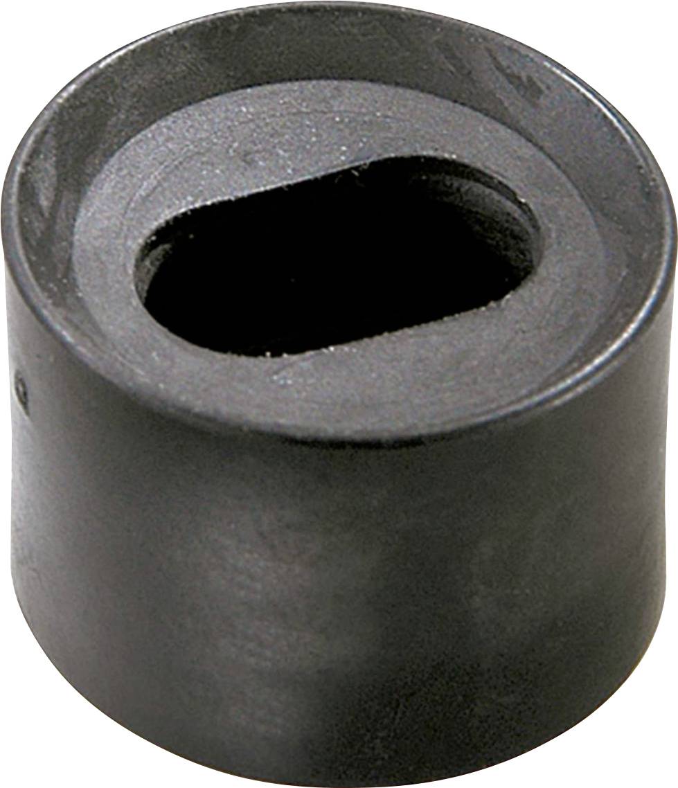 Un adaptateur noir cylindrique avec une ouverture ovale pour une utilisation dans des connexions mécaniques ou électriques.