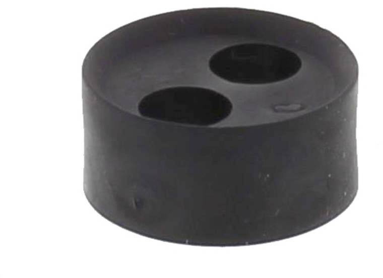 Joint en caoutchouc noir rond avec deux ouvertures circulaires, probablement utilisé pour l'étanchéité ou comme capuchon de protection.