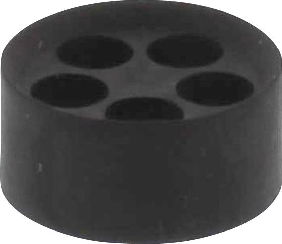 Joint d'étanchéité rond en caoutchouc noir, avec cinq trous disposés en cercle.