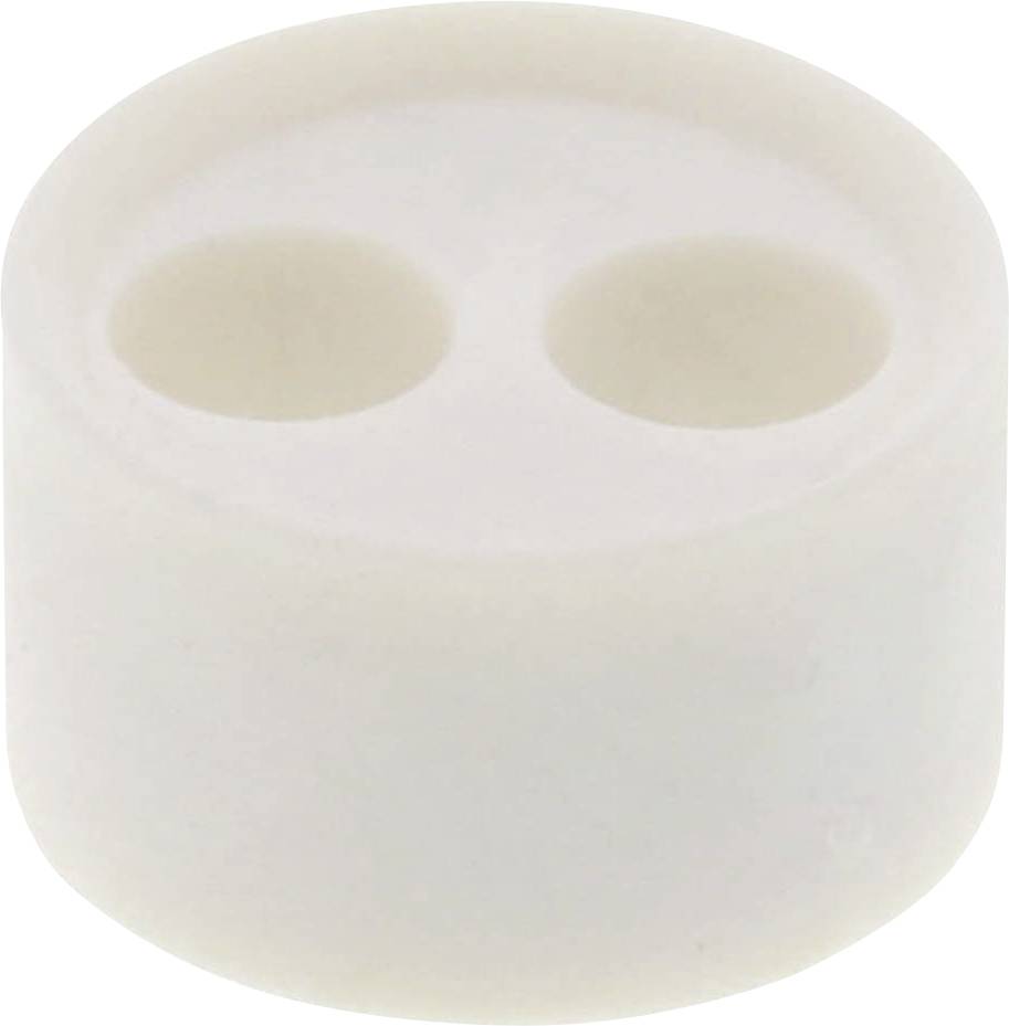 Porte-objet rond, blanc, avec deux cavités circulaires.