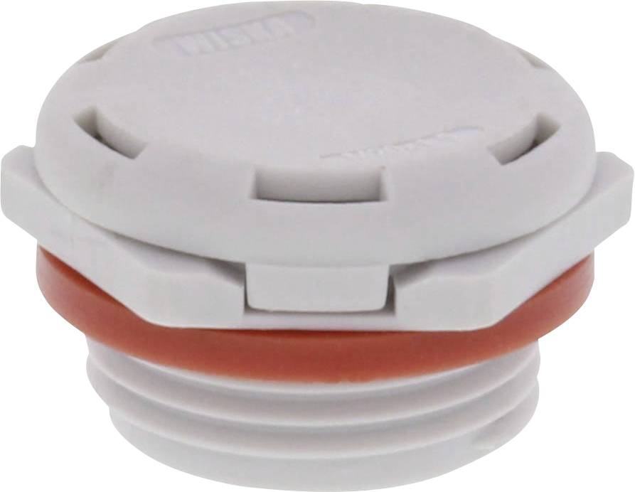Connecteur rond blanc avec joint d'étanchéité rouge ; utilisé pour les connexions électriques.
