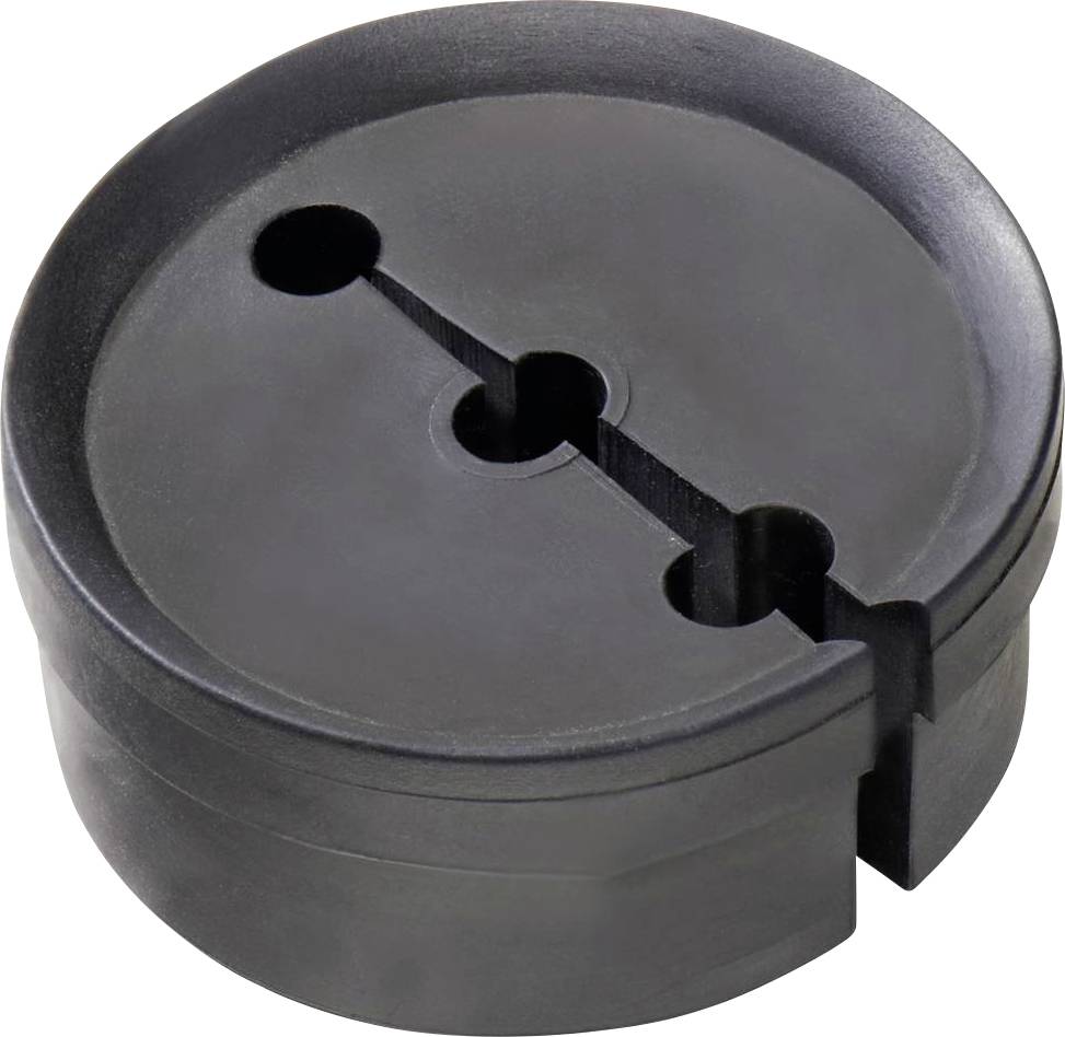 Taille-crayon noir, rond et double pour crayons de maquillage, avec deux trous de différentes tailles et un couvercle amovible.