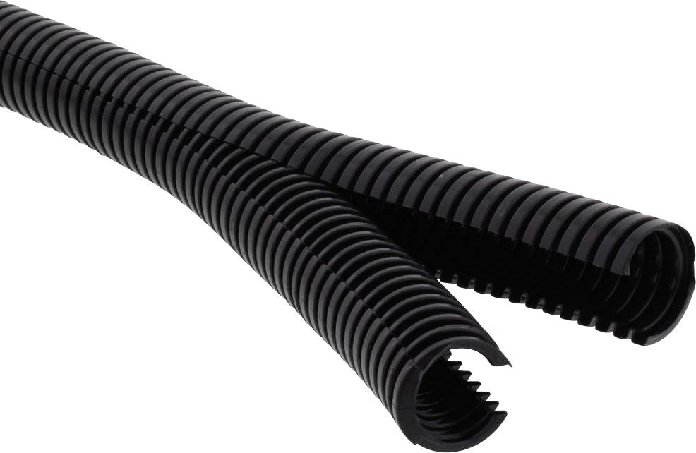 Deux tuyaux flexibles en plastique noir sont croisés.