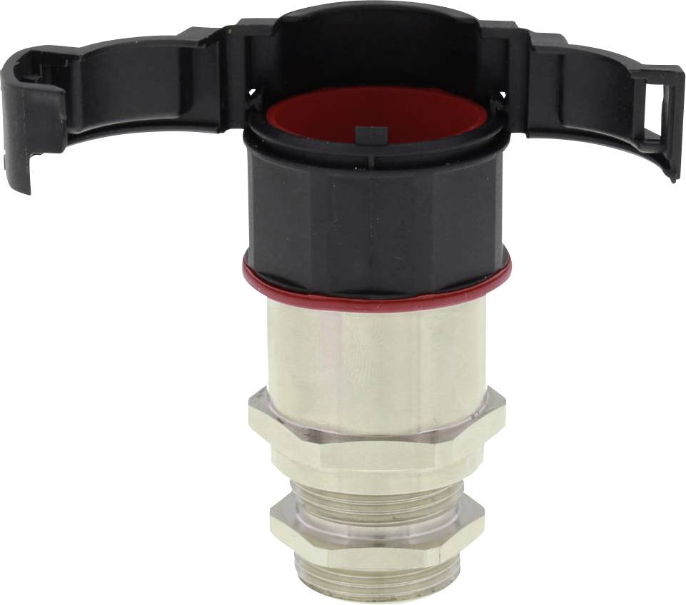 Raccord métallique fileté avec capuchon noir en plastique. Adapté pour une utilisation dans des applications industrielles.