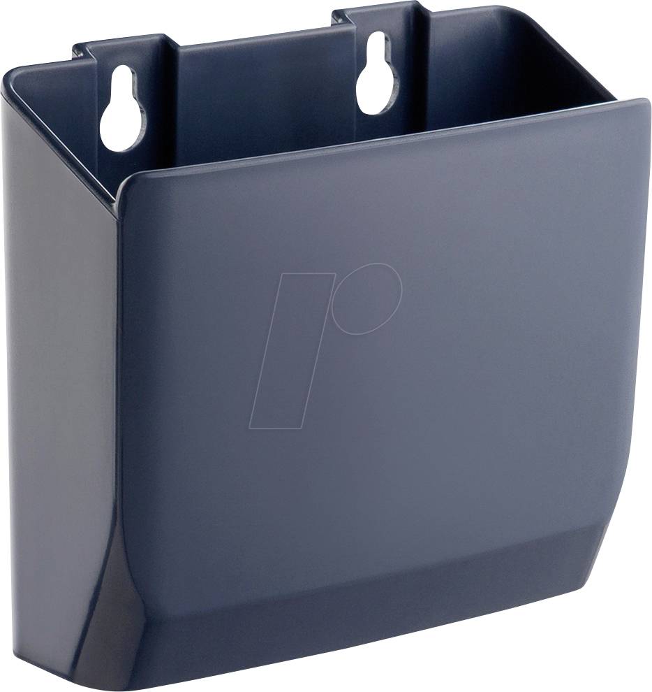 Un support mural noir rectangulaire avec deux trous pour la fixation au mur. Idéal pour le rangement d'objets.