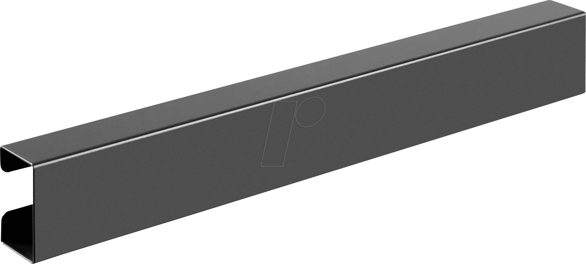 Une longue barre métallique noire rectangulaire, dont la forme représente un 'U' aux côtés ouverts, est présentée sur un fond blanc.