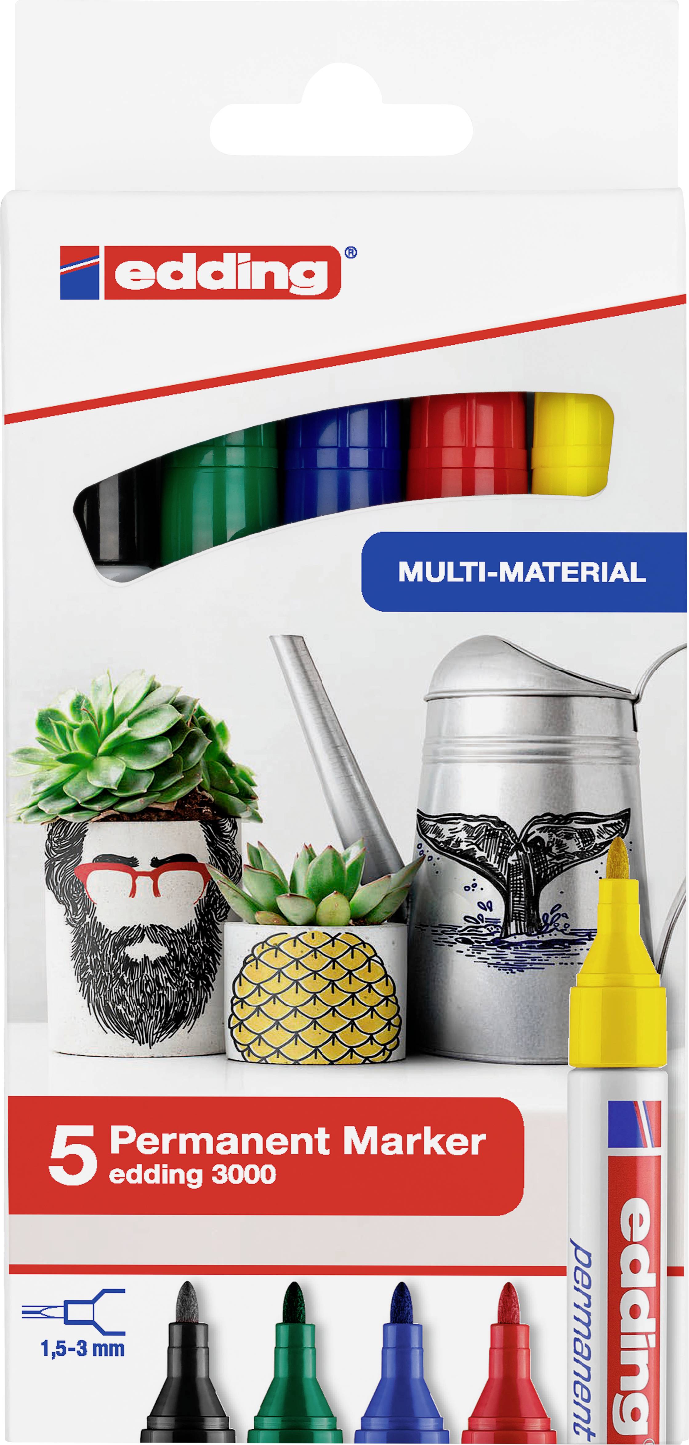 Edding 3000 4-3000-5 Marqueur permanent noir, bleu, rouge, vert, jaune résiste à l'eau: oui