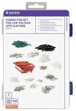 Emballage contenant un ensemble de connecteurs pour applications basse tension, comprenant 109 pièces de différentes couleurs et tailles.