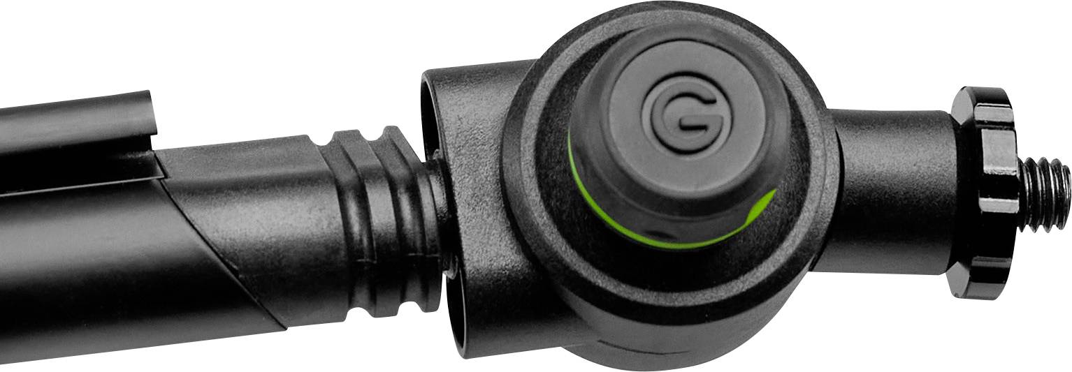 Un adaptateur noir avec un bouton au centre portant la lettre 'G'. L'adaptateur possède un filetage à vis sur le côté droit.