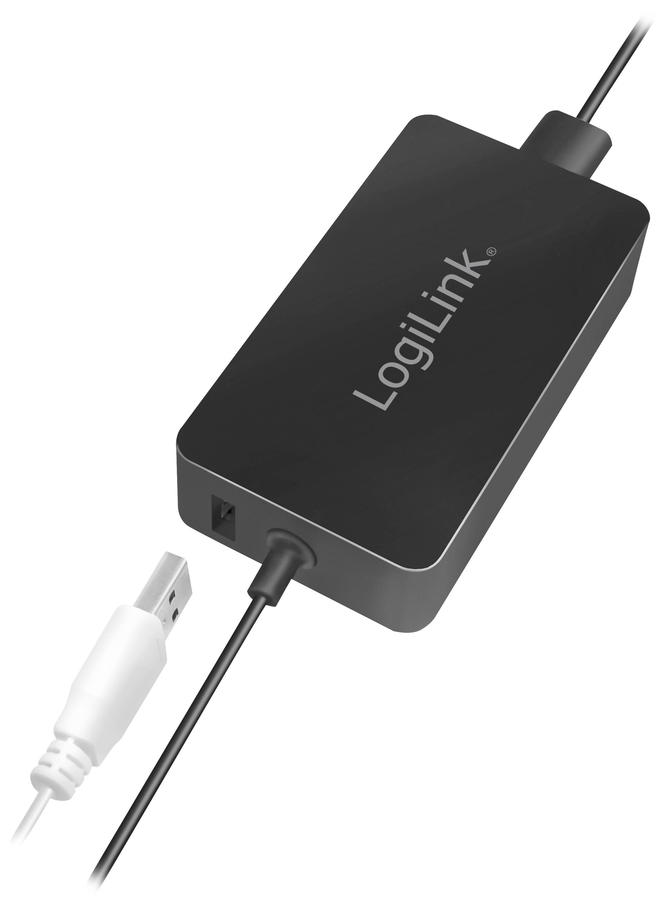 Bloc d'alimentation noir de la marque LogiLink avec câble de connexion USB.