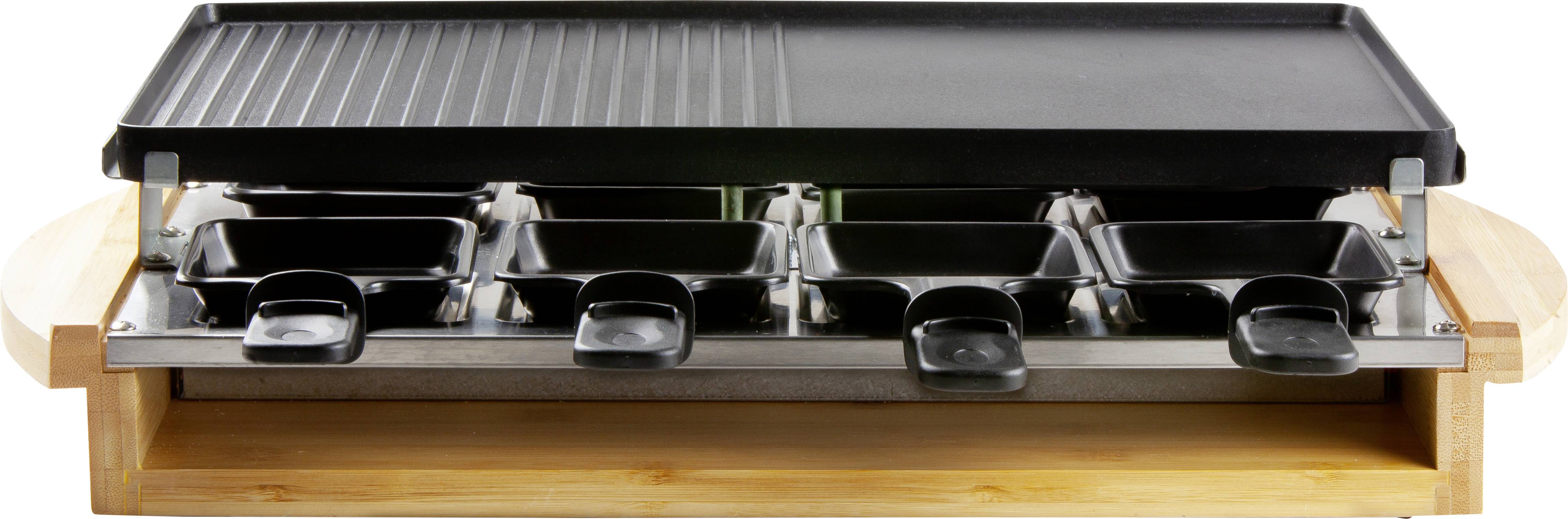 DOMO DO9246G Appareil à raclette 8 poêlons, revêtement anti-adhésif, voyant lumineux noir, bois