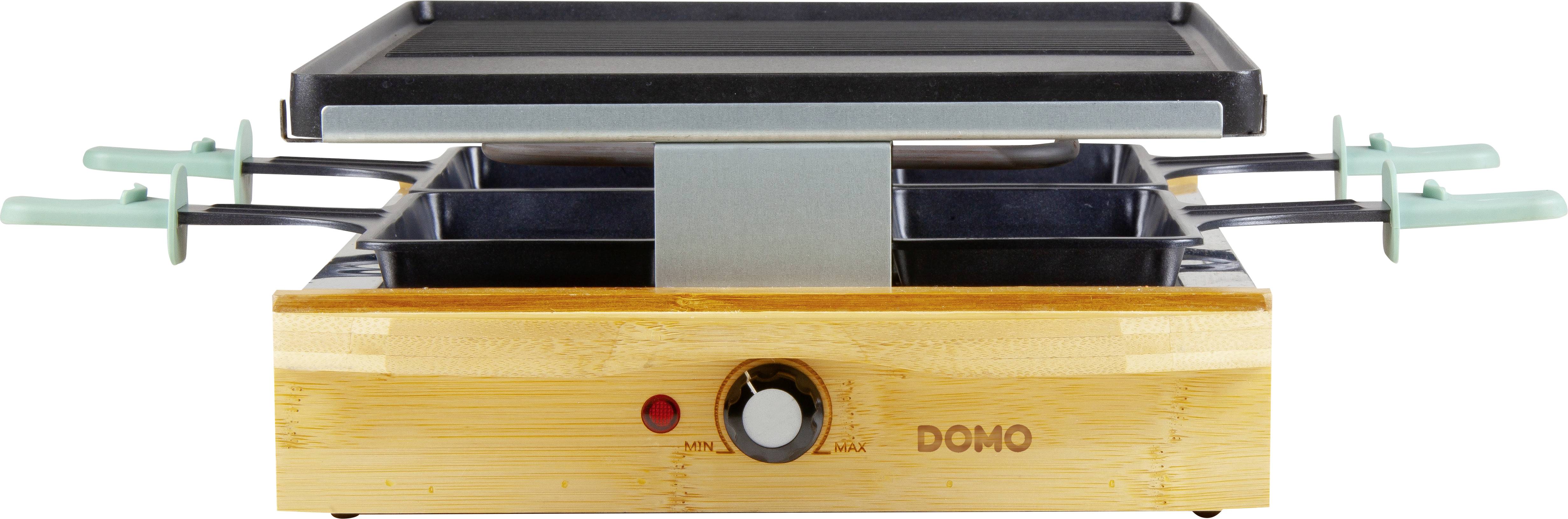 DOMO DO9246G Appareil à raclette 8 poêlons, revêtement anti-adhésif, voyant lumineux noir, bois