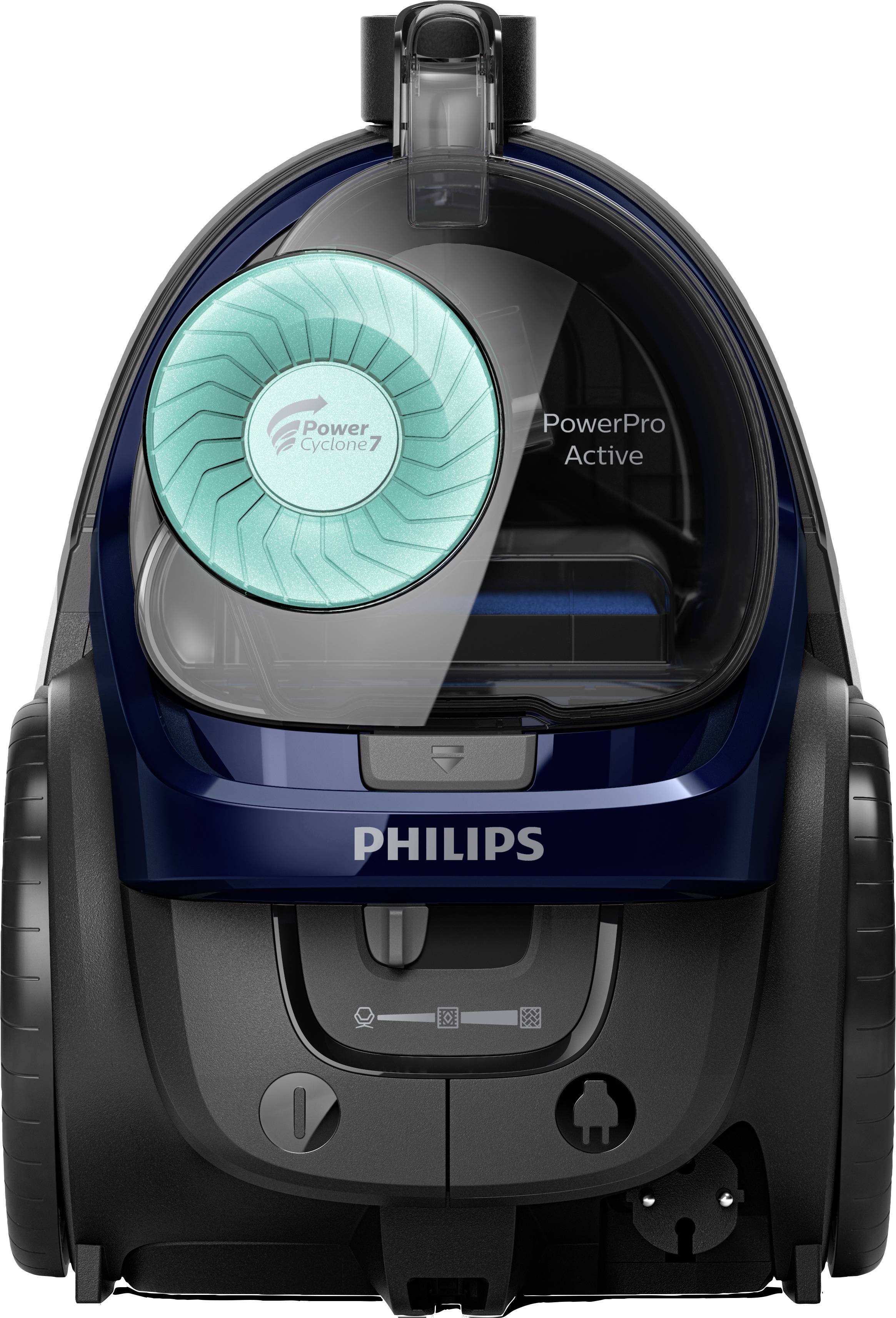 Aspirateur Philips avec technologie PowerCyclone7, boîtier bleu, accents noir et gris ; adapté pour un nettoyage de sol efficace.