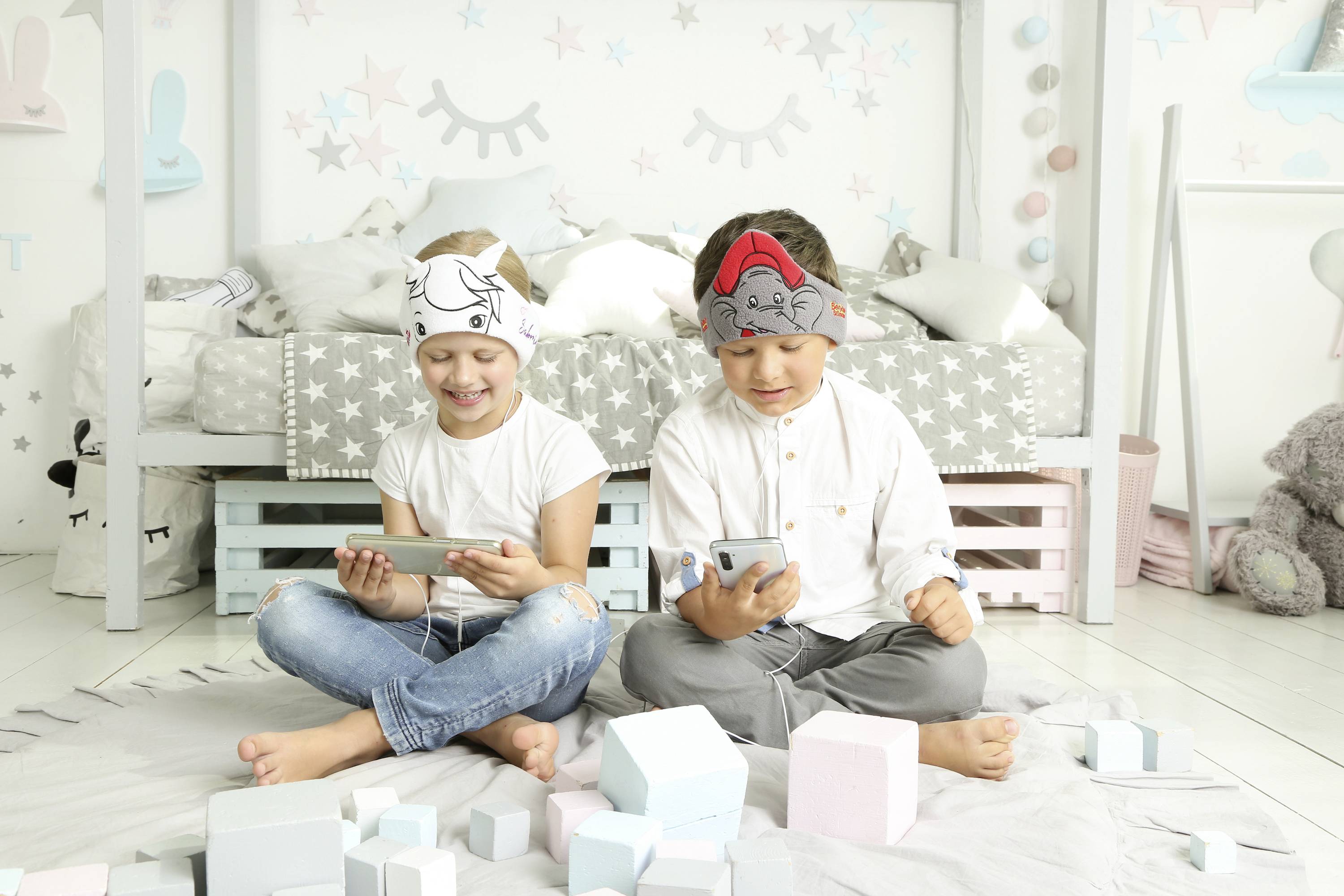 Technaxx Benjamin Blümchen Casque supra-auriculaire filaire gris bandeau, limitation de volume pour enfants