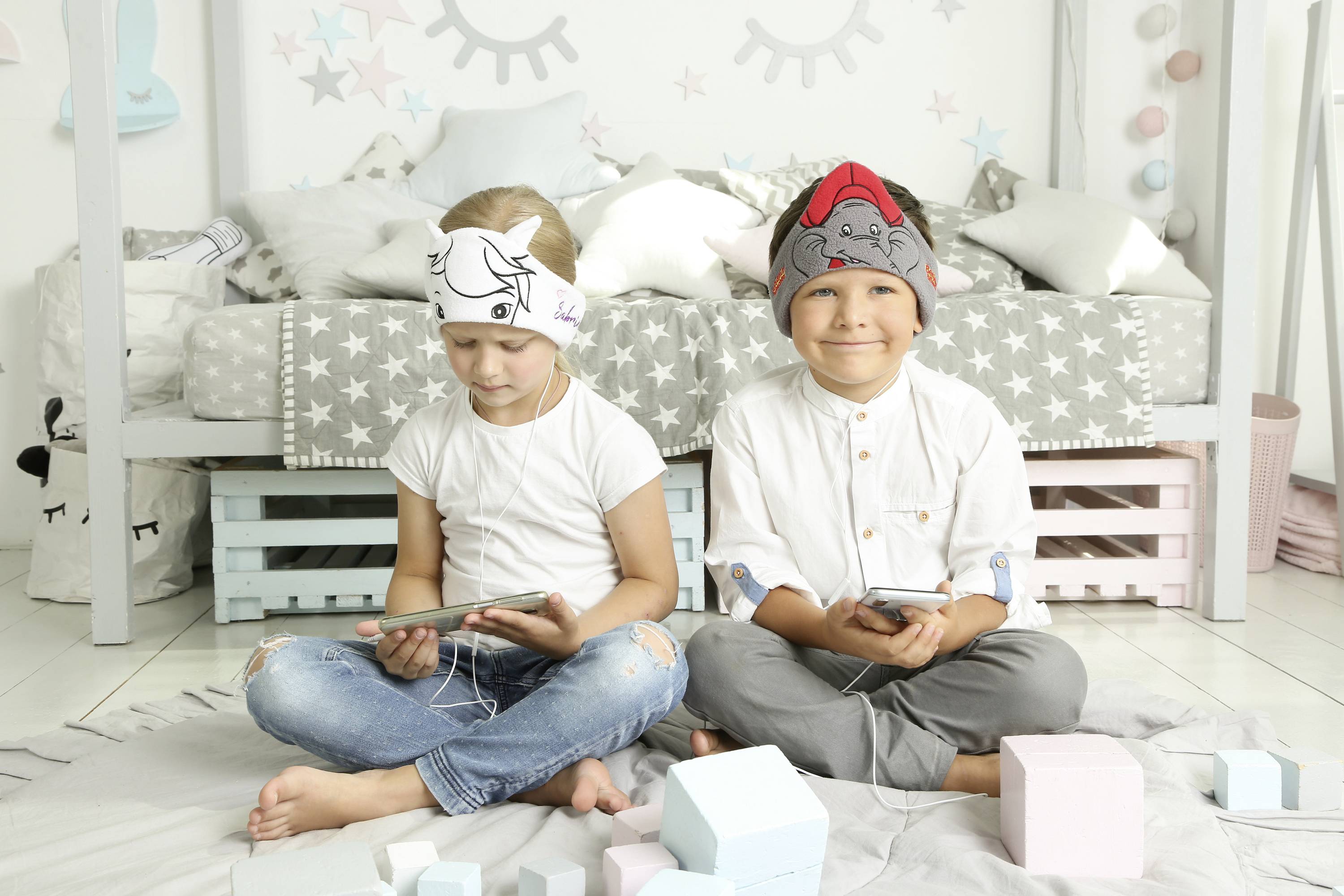 Technaxx Benjamin Blümchen Casque supra-auriculaire filaire gris bandeau, limitation de volume pour enfants