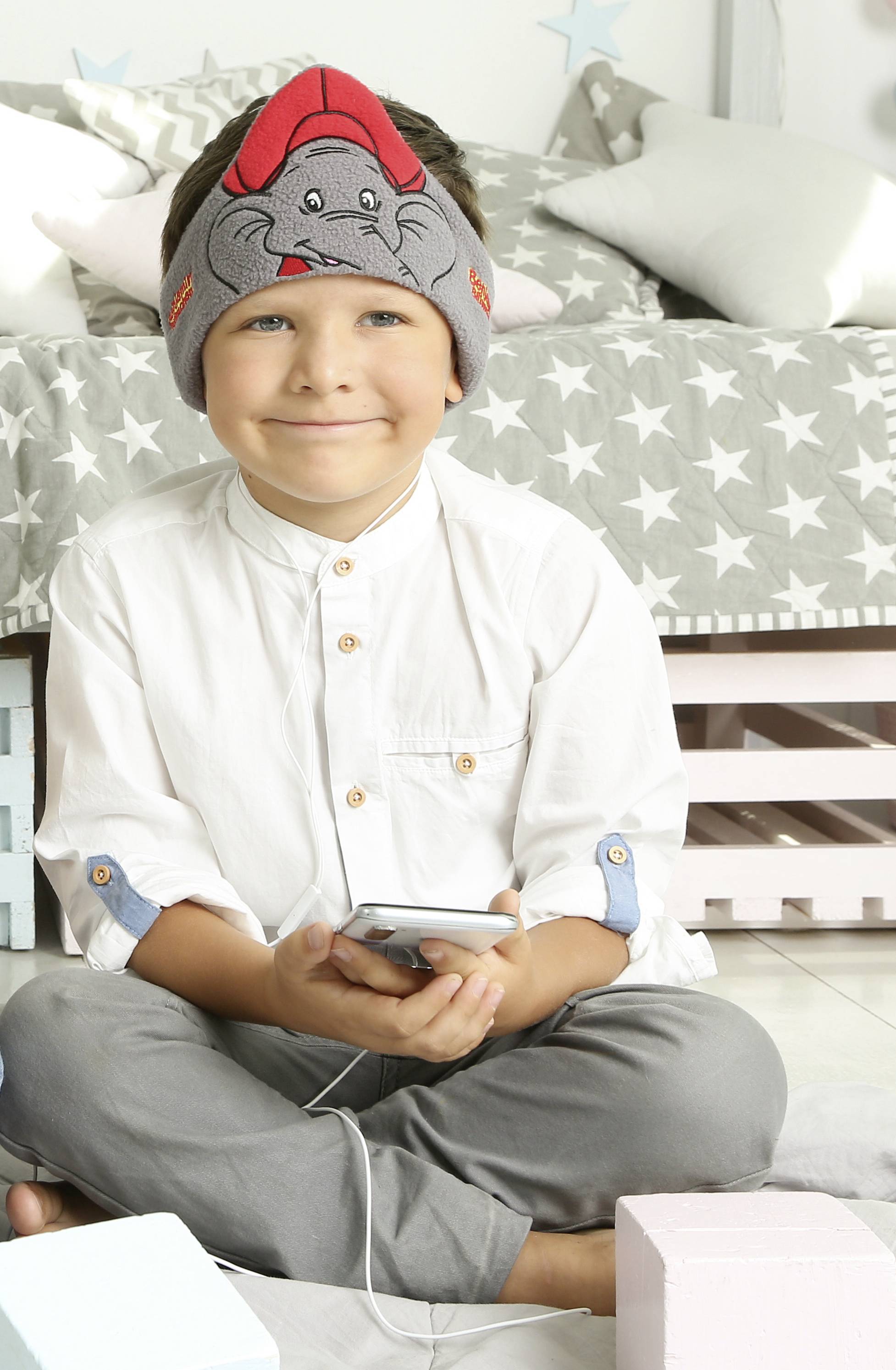 Technaxx Benjamin Blümchen Casque supra-auriculaire filaire gris bandeau, limitation de volume pour enfants