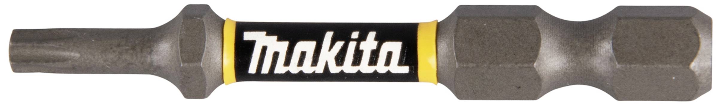 Un embout de tournevis avec le logo Makita sur un fond noir.