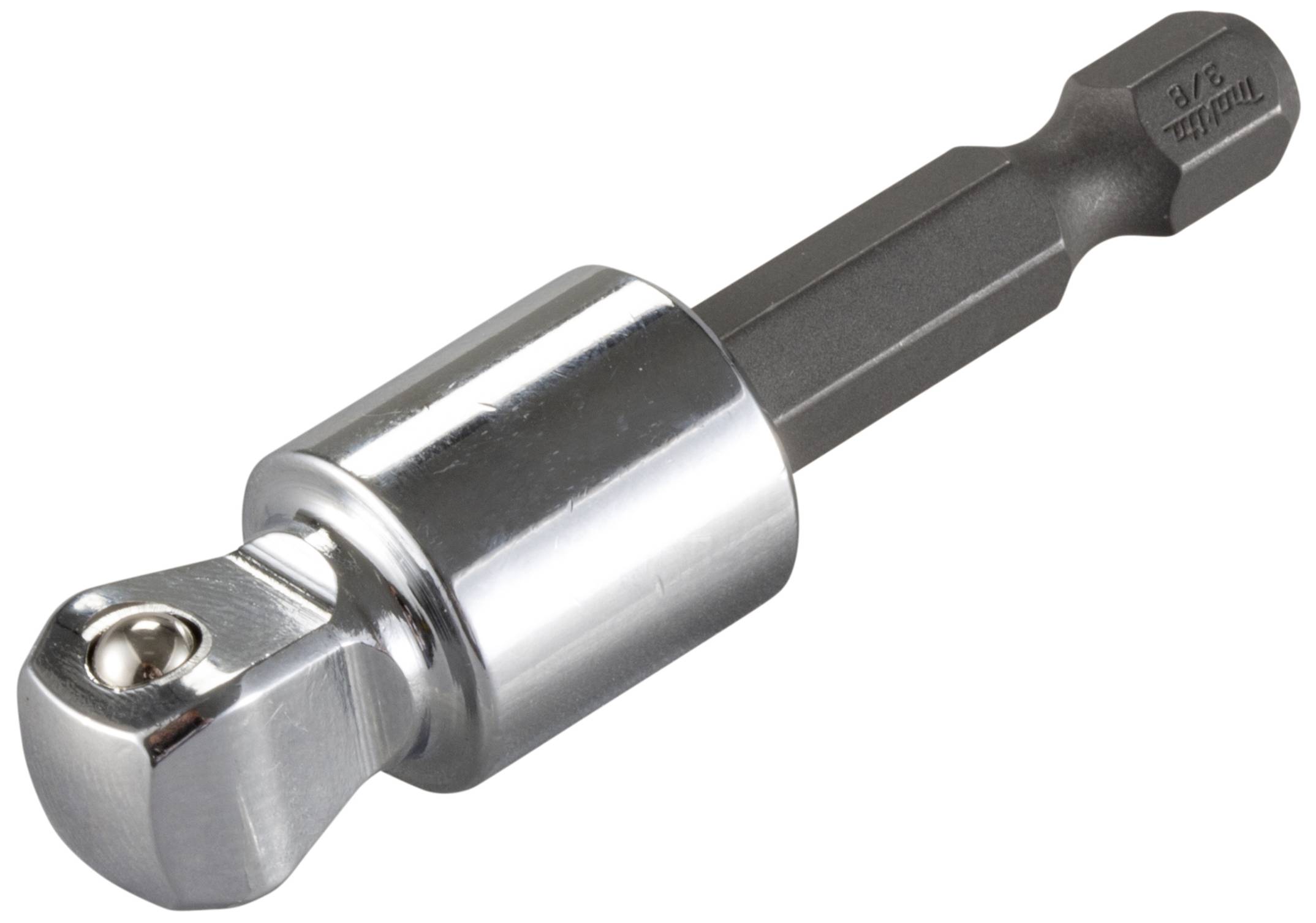 Un rallonge de clé à cliquet en argent avec une connexion carrée et une tige hexagonale noire.