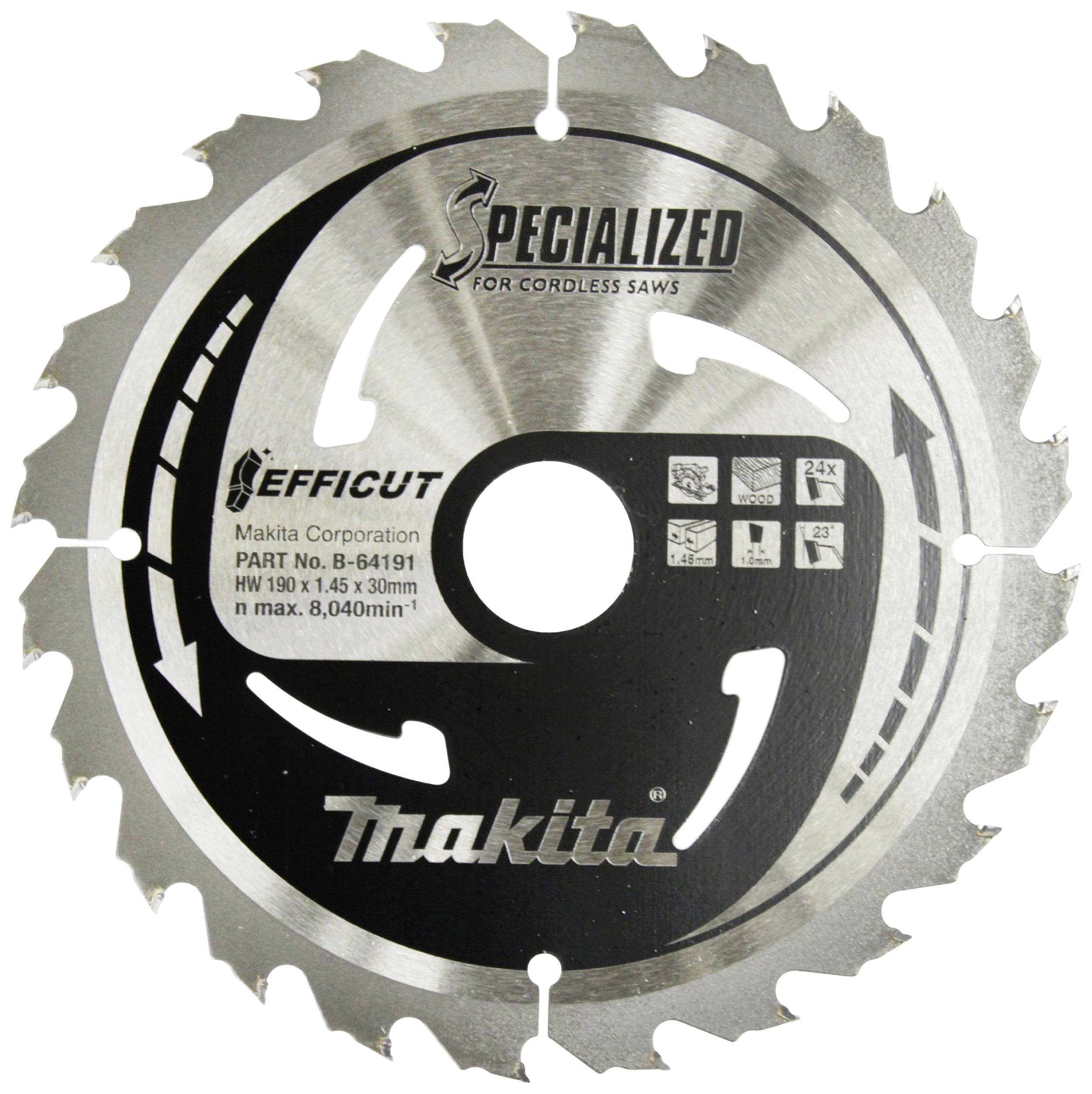 Lame de scie pour scies sans fil Makita, diamètre de 190 mm, 24 dents. Conçue pour une coupe efficace.