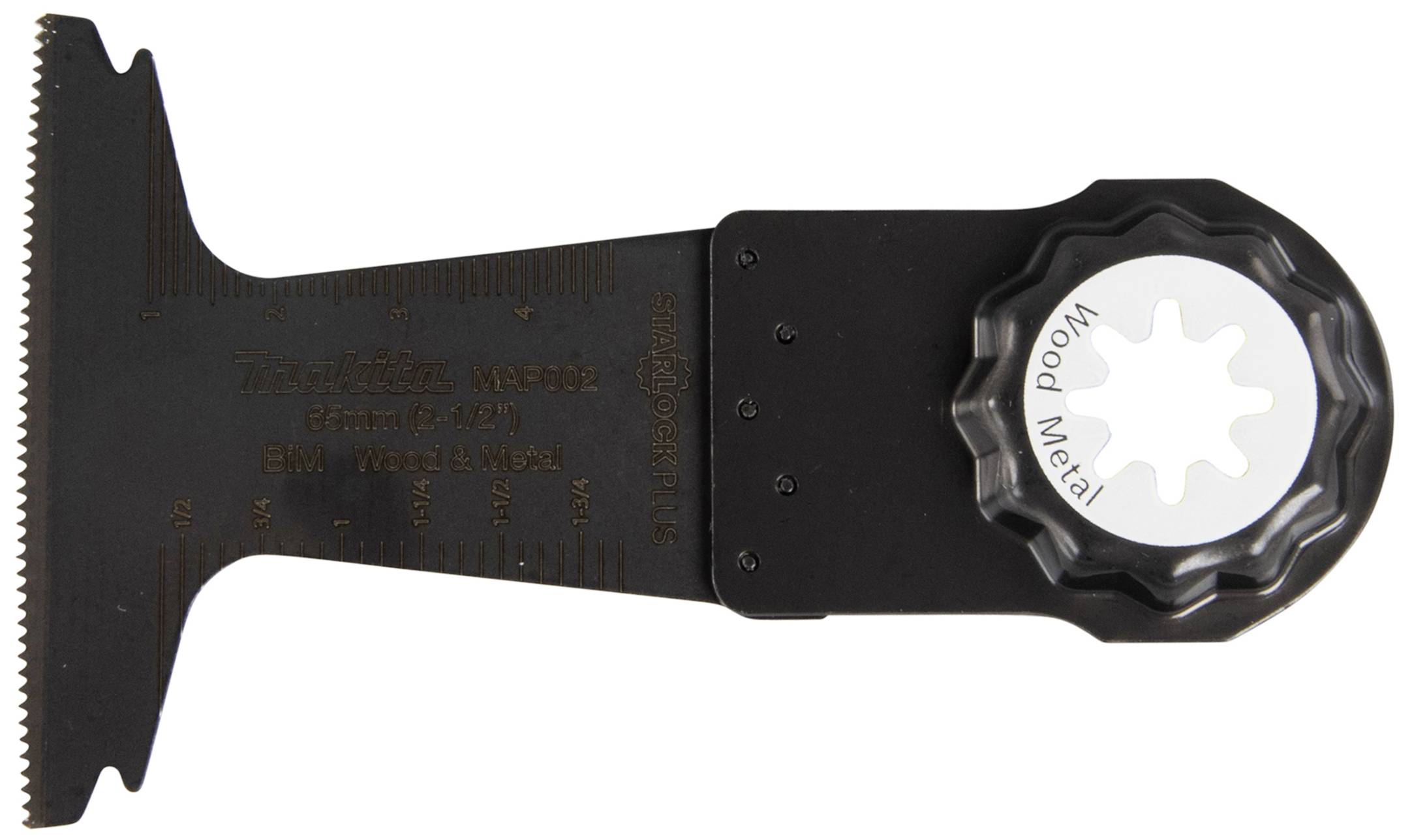 Lame de scie noire avec roue de blocage, marquée 'Wood Metal', adaptée pour couper le bois et le métal.