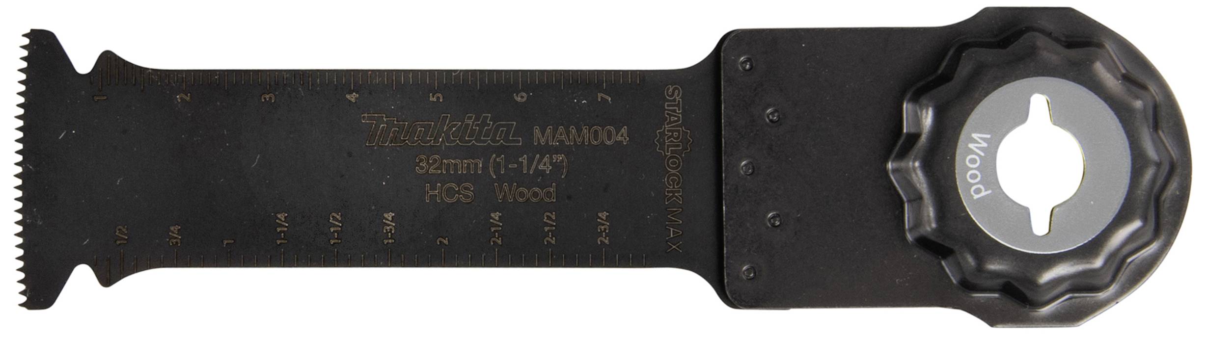Une lame de scie noire pour bois, marquée 'Makita' et '32 mm (1-1/4