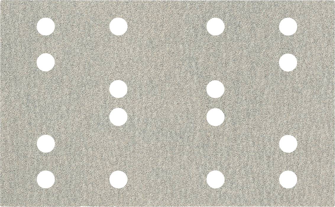 Papier de verre beige avec des trous ronds blancs en cinq rangées.