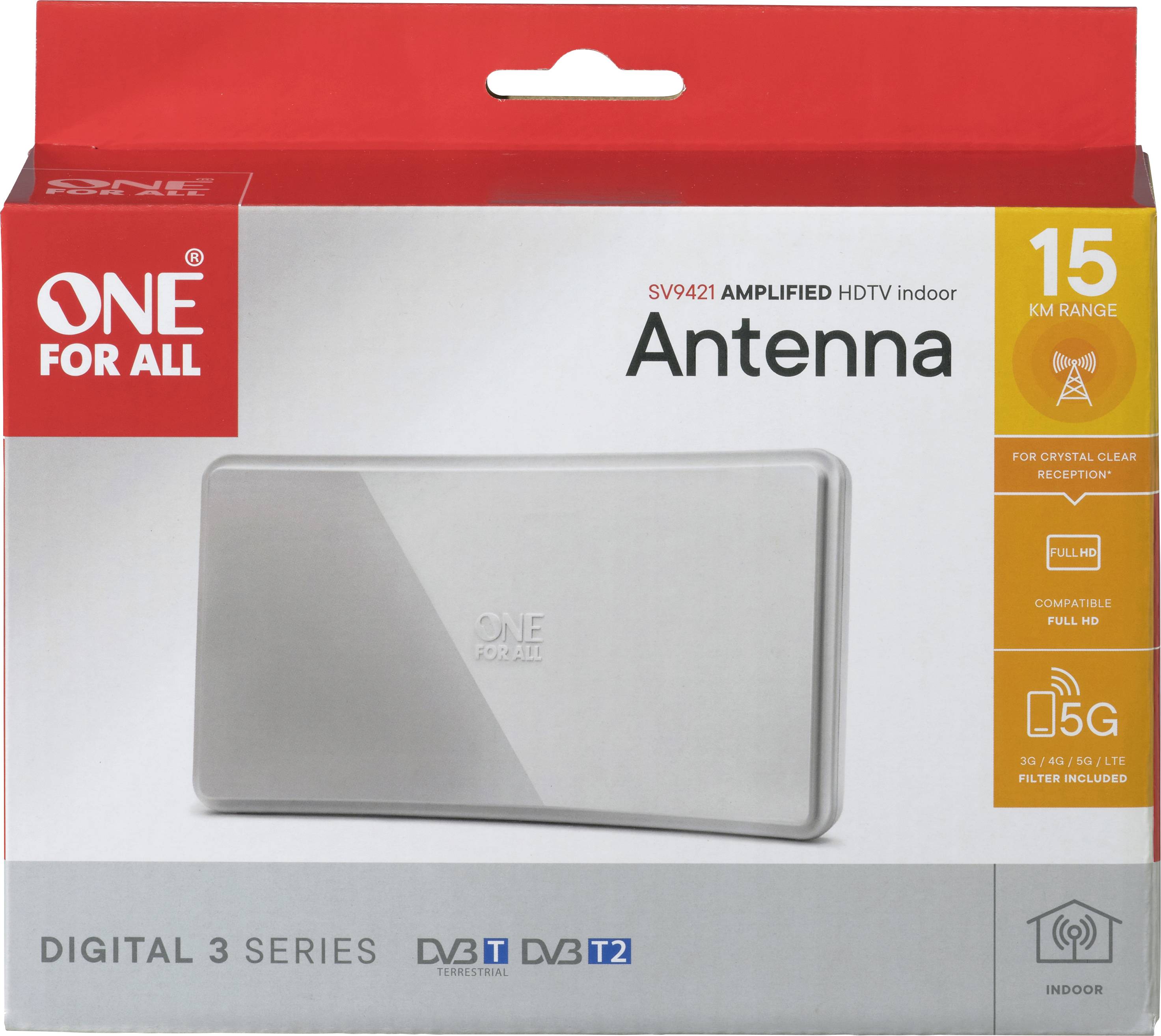 One For All SV 9421-5G Antenne plate DVB-T/T2 passive intérieure blanc