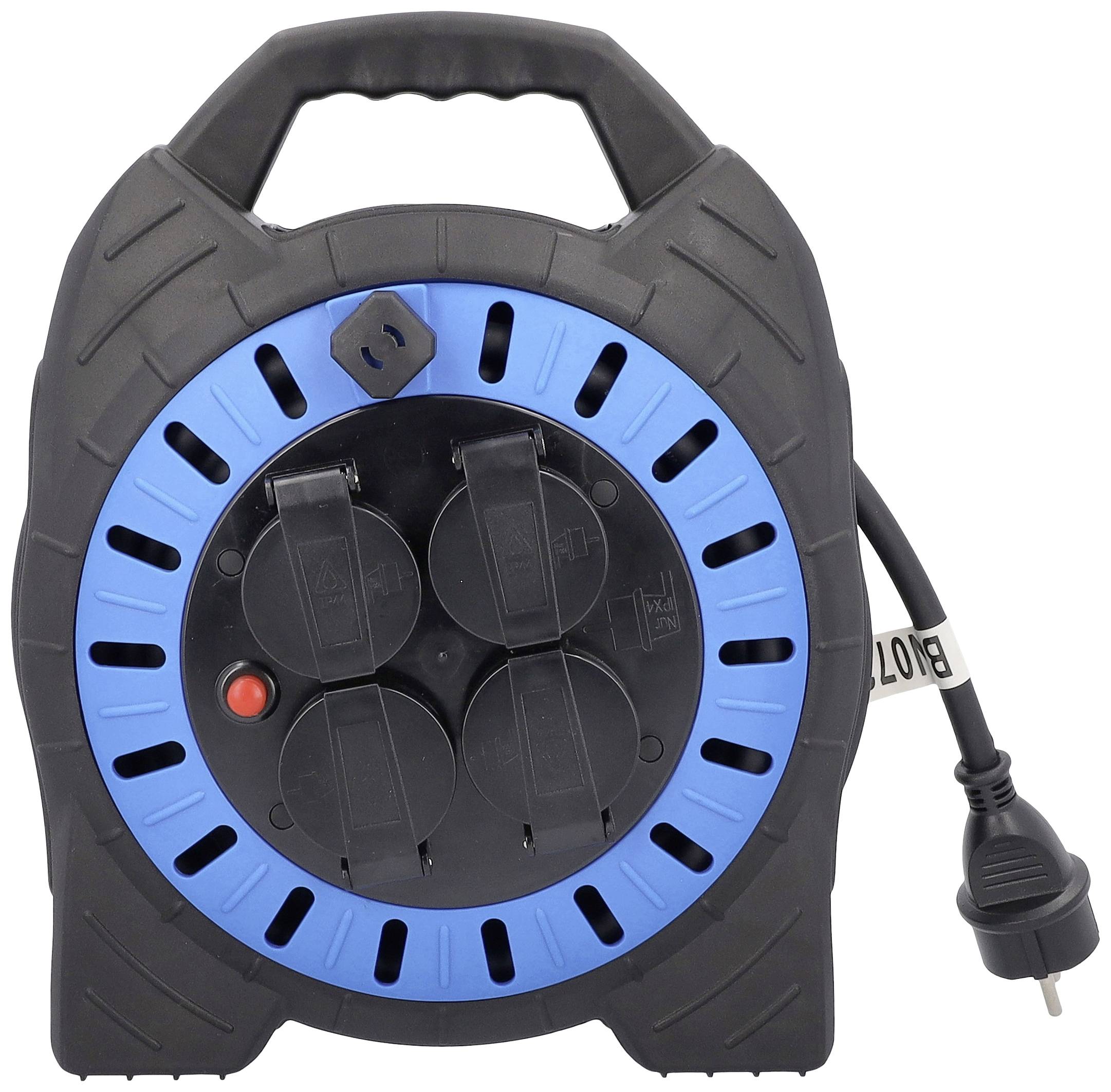 AS Schwabe 16151 Enrouleur de câble 15 m noir Prise mâle + contact de protection