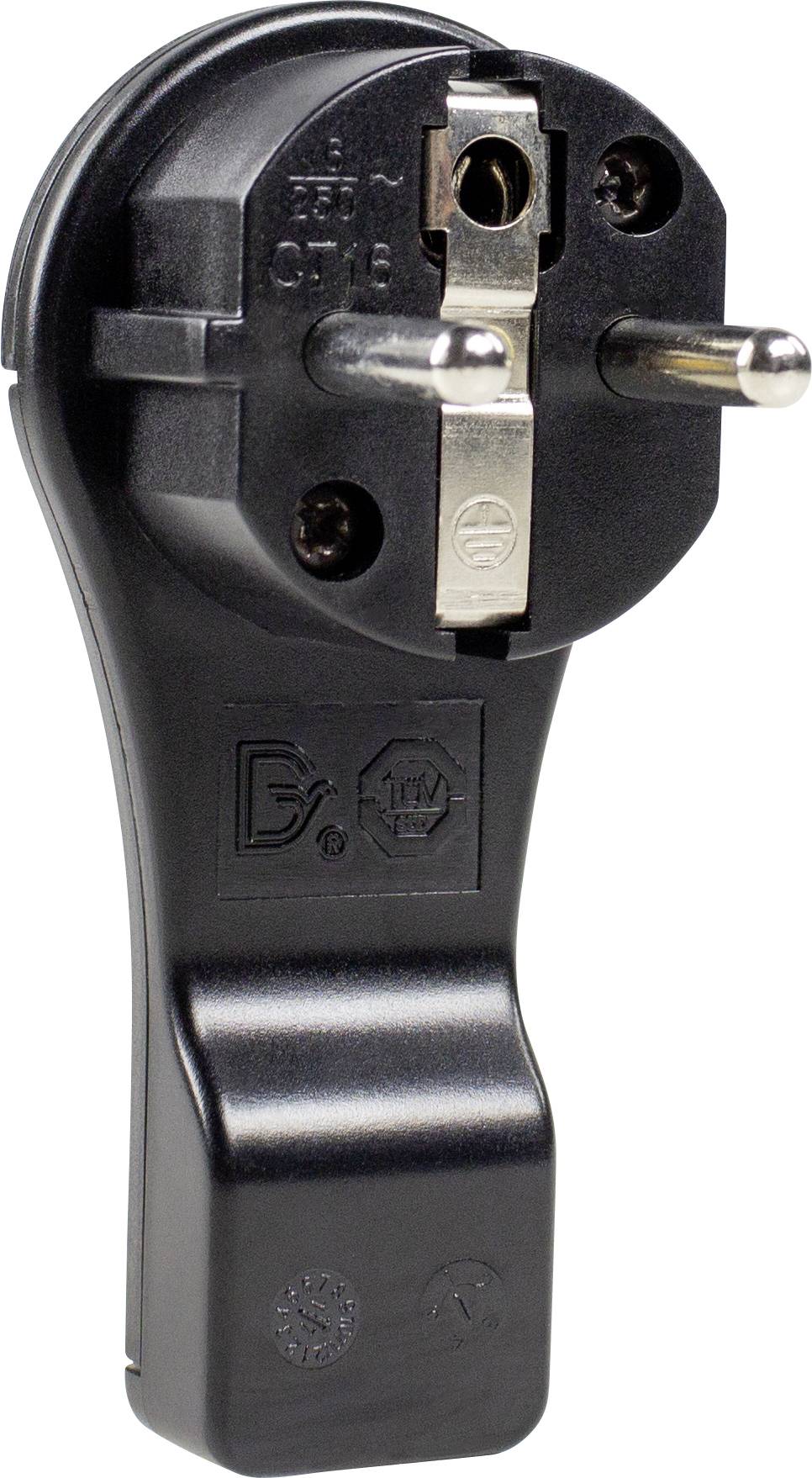 AS Schwabe 45039 Fiche plate à contact de protection plastique avec dispositif d'aide au branchement 230 V noir IP20