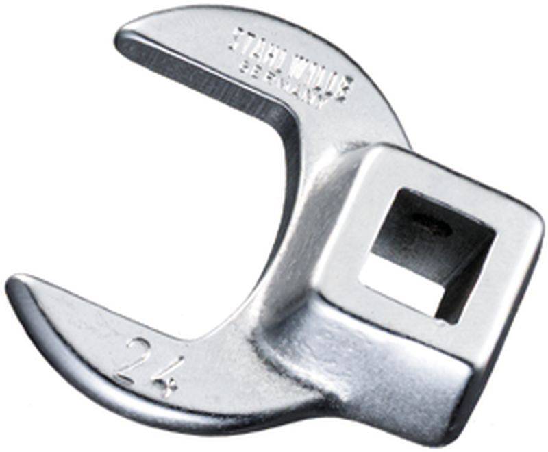 Clé à molette en métal avec ouverture carrée, marquée '24'. Conçue pour un accès élevé au couple de serrage.