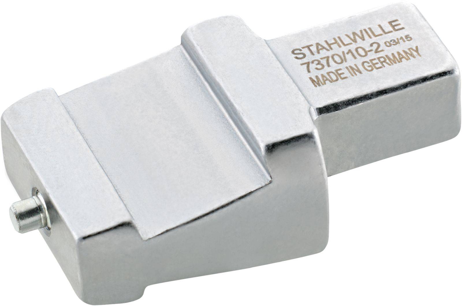 Adaptateur d'outil métallique de Stahlwille, modèle 7370/10-2, portant l'inscription gravée 'Made in Germany'.