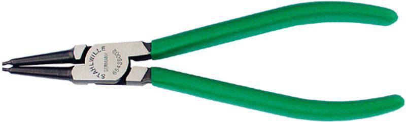 Une pince à circlips verte avec des mâchoires étroites et pointues, utilisée pour l'insertion ou le retrait de circlips.