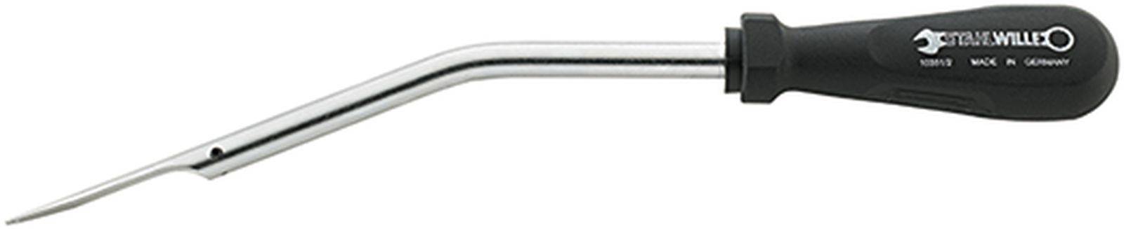 Tournevis long et courbé avec manche noir, marqué 'Stahlwille'.